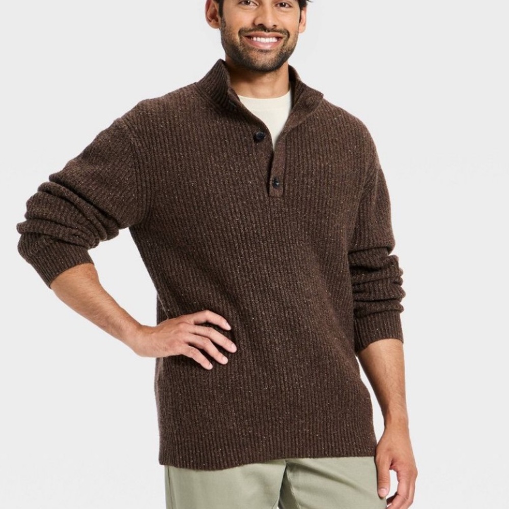 Men's Goodfellow & Co.Brown Ribbed Mock Neck Button Sweater Brown Sz M NWT